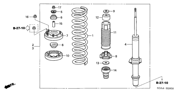 2003 Honda Accord Shock Absorber Assembly, Left Front Diagram for 51602SDAA14