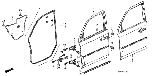 2015 Honda Pilot  Weatherstrip, R. FR. Door Diagram for 72310SZAA01