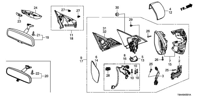 2017 Honda Civic  Garn Assy R, Door Mir Diagram for 76220TBAA12