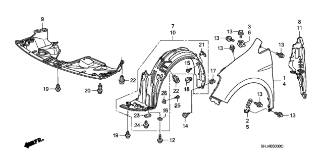 2007 Honda Odyssey  Stay, L. FR. Fender (Upper) Diagram for 60267SHJA00ZZ