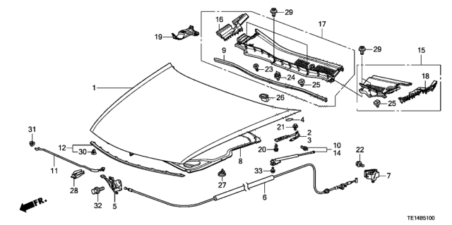 2012 Honda Accord  Lock Assembly, Hood Diagram for 74120TE0A01