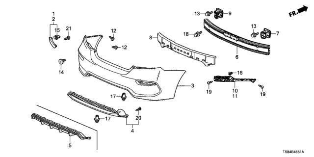 2014 Honda Civic Face, Rear Bumper Diagram for 71501TS8A50ZZ