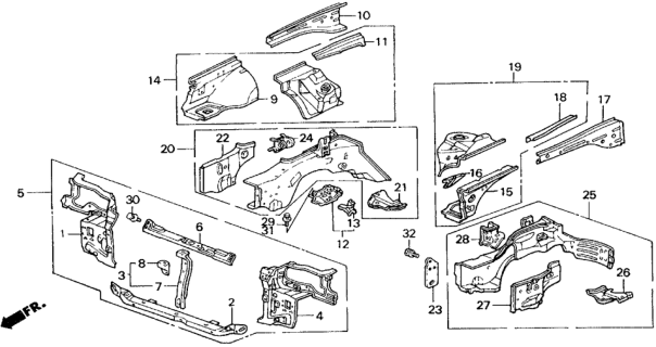 1988 Honda Civic  Panel Set, Left Front Bulkhead Diagram for 04611SH5300ZZ