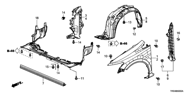 2012 Honda Civic Fender, Right Front (Inner) Diagram for 74101TR3A00