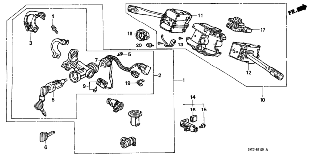 1989 Honda CRX  Lock Assy., Steering Diagram for 35100SH3A02