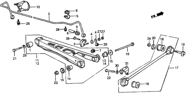 1983 Honda Prelude  Washer, RR. Stabilizer Diagram for 52307SB0000