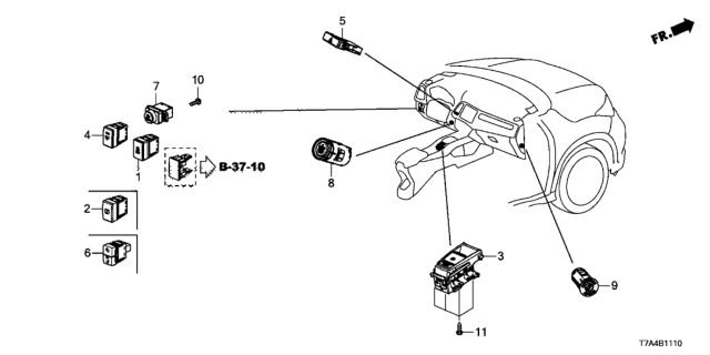 2021 Honda HR-V Switch Assembly, Hazard Diagram for 35510T7AJ01