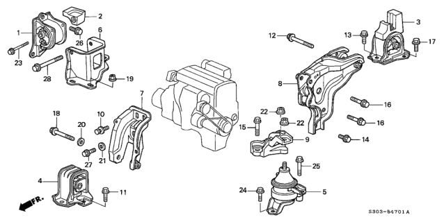 2000 Honda Prelude  Bracket, RR. Engine Mounting Diagram for 50827S30980