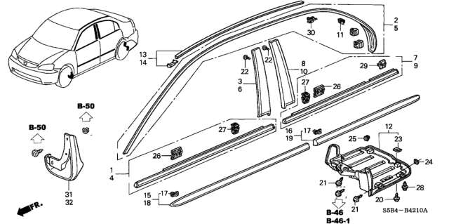2004 Honda Civic Clip A Diagram for 73821S84A01