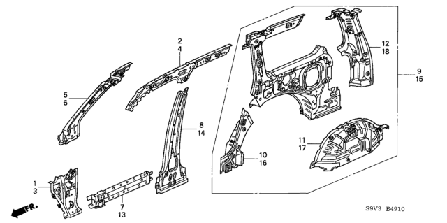 2003 Honda Pilot Wheelhouse, R. RR. Diagram for 64330S9VA00ZZ