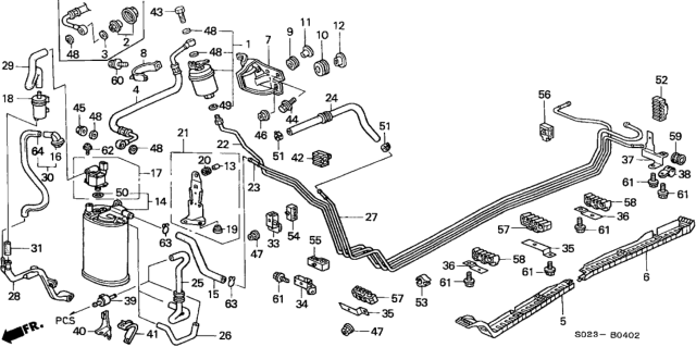 1999 Honda Civic  Clamp J, Fuel Pipe Diagram for 91590SR3J31