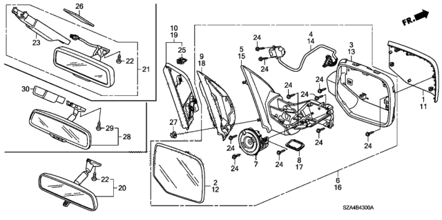 2010 Honda Pilot  Cap, Passenger Side Housing (Taffeta White) Diagram for 76201SZAA21ZB