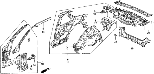 1990 Honda Prelude  Pillar, R. FR. (Inner) Diagram for 64110SF1A02ZZ