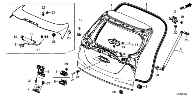 2020 Honda HR-V  Stay Assembly, Passenger Side Tailgate Open Diagram for 74820T7WA51