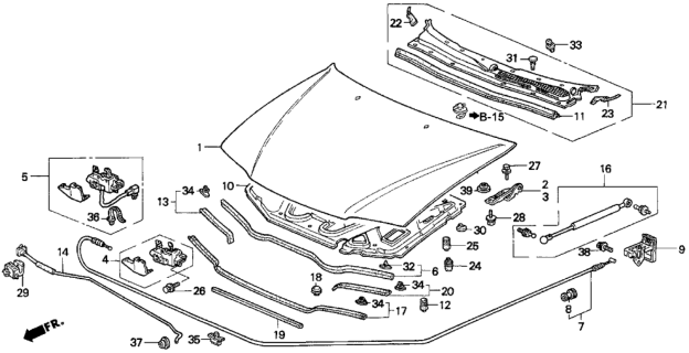 1995 Honda Accord Hood, Engine Diagram for 60100SV4010ZZ