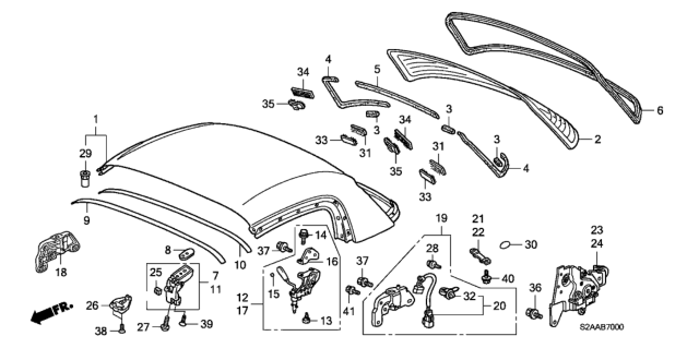 2009 Honda S2000 Fastener A, Windshield Diagram for 91568SX0003