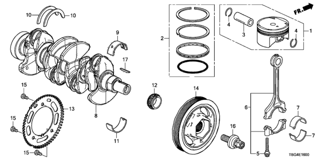 2016 Honda Civic Bolt, Connecting Rod Diagram for 13204PWA003