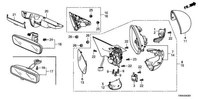 2018 Honda Accord Hybrid Light Assembly, Passenger Side Turn Diagram for 34300TVAA01