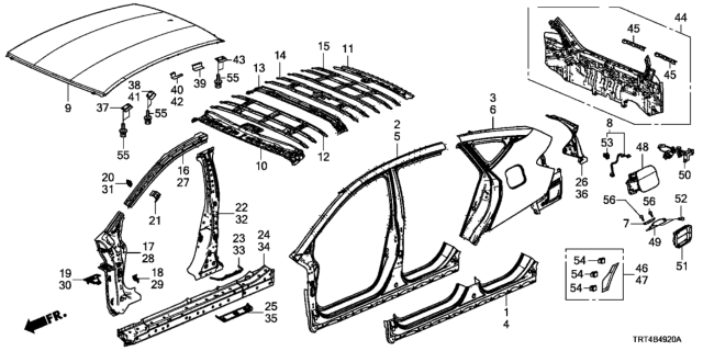 2018 Honda Clarity Fuel Cell  Gutter Comp R, RR. Diagram for 63320TRTA01ZZ