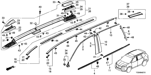 2021 Honda Passport  MOLDING ASSY., L. RR. DOOR PILLAR Diagram for 72955TG7A21