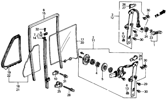 1988 Honda Civic  Glass Assy., L. RR. Door Diagram for 73450SH4000