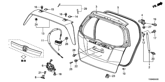 2013 Honda Fit EV Striker Assy., Tailgate Diagram for 74813TK6A01