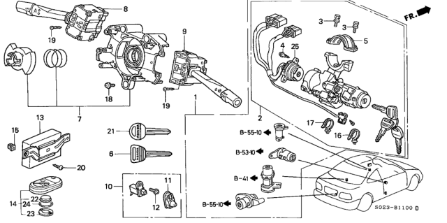 2000 Honda Civic Control Unit, Door Lock & Keyless Diagram for 38380S04A02