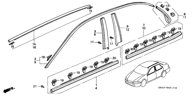 1998 Honda Accord Garnish, L. RR. Door Sash Diagram for 72970S84A00