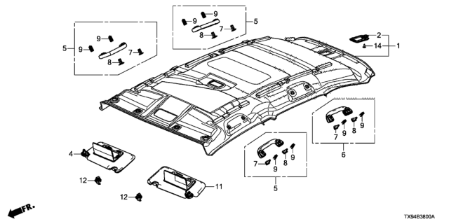 2013 Honda Fit EV Holder, Sunvisor *NH643L* (LIGHT GRAY) Diagram for 88217TF0003ZC