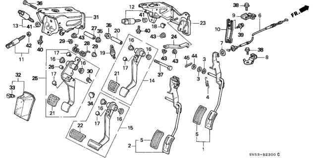 1997 Honda Accord Clip, Footrest Diagram for 46992SV4003