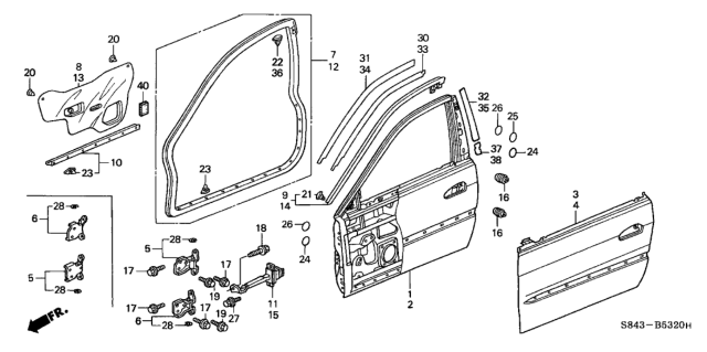 2001 Honda Accord  Panel, L. FR. Door (DOT) Diagram for 67050S84A90ZZ