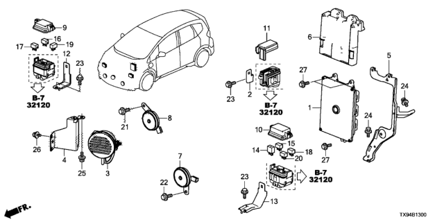 2014 Honda Fit EV  Horn Assembly (Low) (Mitsuba) Diagram for 38100S7S013