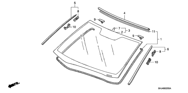 2008 Honda Odyssey Glass Set, Front Windshield (Green) (Ln) Diagram for 73111SHJA61