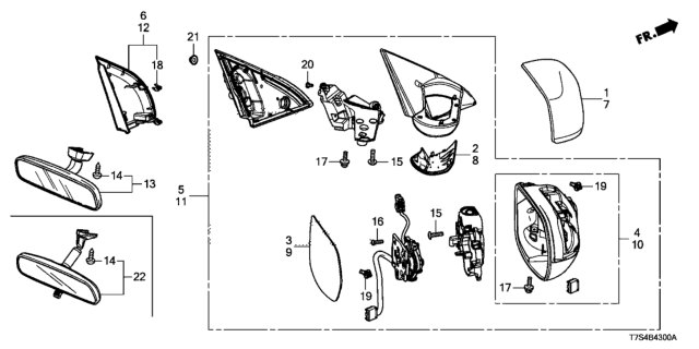 2018 Honda HR-V  Mirror Set, Passenger Side Diagram for 76208T7W305