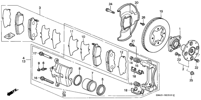 1991 Honda Accord Right Front Caliper Diagram for 06452SM4505RM