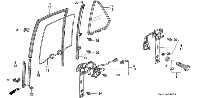 1993 Honda Accord  Glass Assy., R. RR. Door Quarter (Blue) (Tokai) Diagram for 73410SM4013