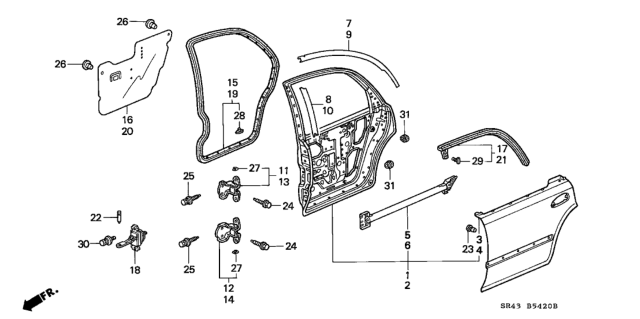 1994 Honda Civic Tape, R. RR. Sash (Upper) Diagram for 67825SR4003