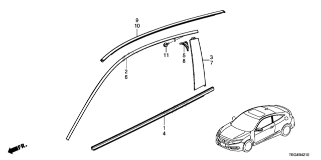 2018 Honda Civic Garnish, L. FR. Center Corner Diagram for 72496TBGA01