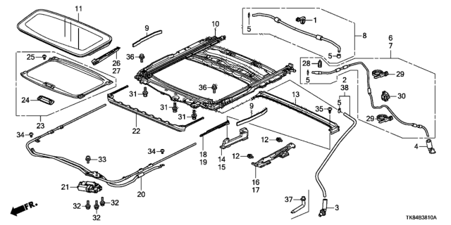 2011 Honda Odyssey Clip, Sunroof Drain Tube Diagram for 70057SNAA00