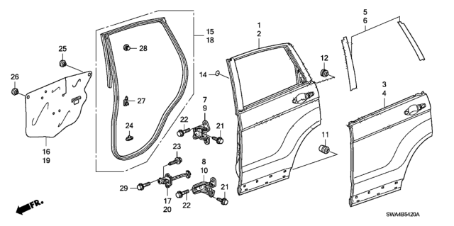 2008 Honda CR-V  Skin Set, L. RR. Door Diagram for 67651SWA305ZZ