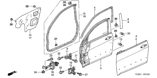2005 Honda Accord Hybrid Clip, L. Sub-Seal B Door Diagram for 90564SDA003