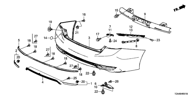 2016 Honda Accord  Clip, RR. Bumper Garnish Diagram for 90651T3L003
