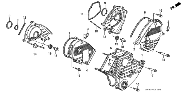 1995 Honda Accord Rubber, Timing Belt Plate Mounting Diagram for 90423PY3000