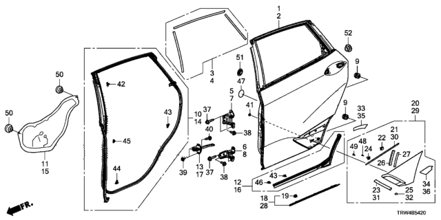 2021 Honda Clarity Plug-In Hybrid  Clip Door Weatherstrip Diagram for 90651TP8003
