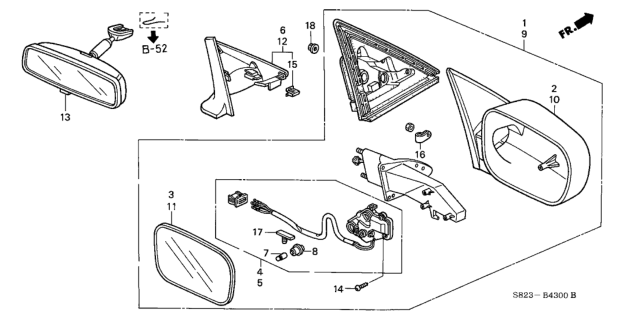 1998 Honda Accord  Mirror Assembly, Passenger Side Door (Taffeta White) (R.C.) Diagram for 76200S82A21ZC