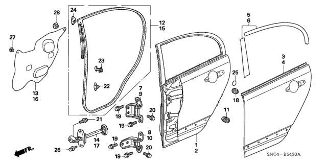 2007 Honda Civic  Weatherstrip, L. RR. Door Diagram for 72850SNEA01
