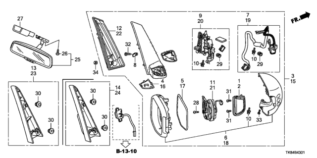 2011 Honda Odyssey Mirror Assembly, Rear View Diagram for 76400SZAA02