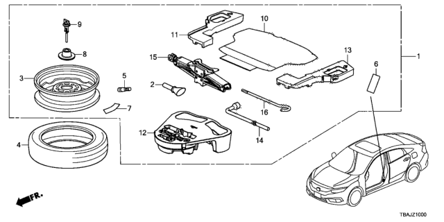 2019 Honda Civic Wrench, Wheel Diagram for 89211SE3003