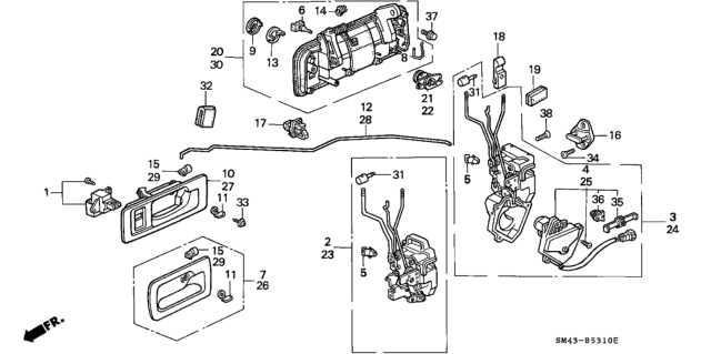 1992 Honda Accord  Tumbler Kit, Key Cylinder Diagram for 06721SH3415