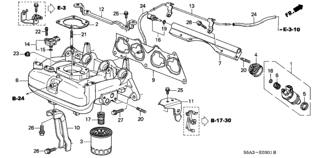 2003 Honda Civic  Cover, Injector Diagram for 16452PMSA00